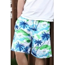 Feminine Men's Flower Pattern Summer Drawstring Slouch Fit Beach Short
