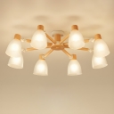 Modern Ribbed Glass Wheel Chandelier with Beige Shade in Wood for Contemporary Home Décor Use