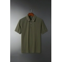 Simple Men's Pure Color Short Sleeve Regular Fit Lapel Polo Shirt