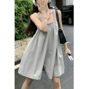 Modern Girl's Solid Color Sling Square Collar Loose Slim Rompers