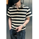 Fashionable Men's Stripe Pattern Short Sleeve Regular Fit Lapel Polo Shirt