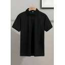 Fancy Men's Pure Color Short Sleeve Regular Fit Lapel Polo Shirt