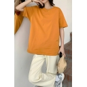 Simple Girl's Short Sleeved Loose Cotton Solid Color T-shirt