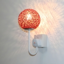 Modern Metal LED Rattan Shade Indoor Wall Lamp with Switch - Plug In Electric
