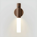 Rechargeable Modern Wooden Wall Lamp with Warm White Frosted Glass Shade