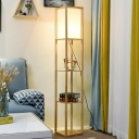 Modern Wooden Square Shade Floor Lamp - Ambient LED Lighting with Gray Fabric Shade