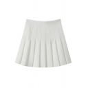 Girl Trendy Solid Color Summer High Waist Slimming Pleated Skirt