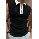 Street Style Men's Contrast Pattern Sleeveless Regular Fit Polo Shirt