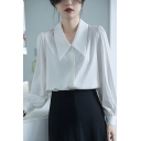 Simple girly solid color long sleeve lapel loose buttoned shirt
