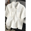 Retro Men's Solid Color 5 Quarter Sleeve Half Zip Detail Polo Shirt