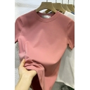 Modern Women's Solid Color Round Neck Short-sleeved Slim Fit T-shirt