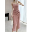 Creative Women's Solid Color Sexy Sleeveless Slit Midi Dress