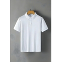 Vintage Men's Pure Color Short Sleeve Regular Fit Lapel Polo Shirt