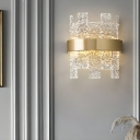 Modern Hardwired Gold Wall Sconce with Water Ripple Glass and Natural Light
