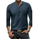 Modern Men's Pure Color Long Sleeve Henry Collar Extra Slim Fit T-Shirts