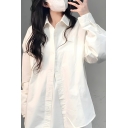 Girl Casual Solid Color Long Sleeve Lapel Loose Fit Breasted Shirt