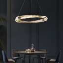 Contemporary Gold LED Chandelier with Clear Crystal Shade - Adjustable Hanging Length