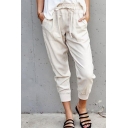 Modern Girl's Simple Pure Color Plain Street Looks Crop Pants