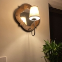 Modern White Wood LED Wall Lamp with Fabric Shade for Living Room