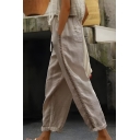 Creative Girls Solid Color Summer Straight High Waist with Hollow Splicing Details Pants