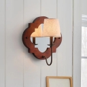 Modern Wooden LED Wall Sconce with White Fabric Shade for Bedroom