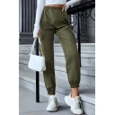 Street Style Women's Solid Color High Waist Leggings Casual Cargo Pants