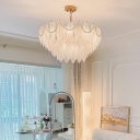 Eloquent Golden Charm: Modern Gold Chandelier with Clear Glass Shades and Direct Wired Electric