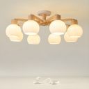 Modern Wooden Chandelier with Clear Glass Shade and LED/Incandescent/Fluorescent Lights