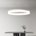 White Modern LED Chandelier with Acrylic Shade, Adjustable Hanging Length, and Direct Wired Electric
