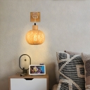 1-Light Wood Wall Sconce with Rattan Shade for Modern Decor and Ambience