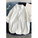 Retro Men's Solid Color Long Sleeve Stand Collar Loose Buttoned Shirt