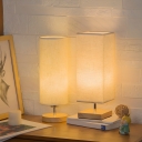 Wooden Rechargeable LED Table Lamp with Dimmable Switch and Elegant White Fabric Shade