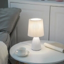 Modern Glass Table Lamp with White Fabric Shade and Plug In Electric Power Source