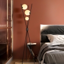 Black Metal Globe Floor Lamp with 3 Lights and White Plastic Shade for Modern Style