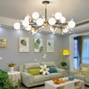Modern Golden Metal Chandelier with Glass Shades for Living Room