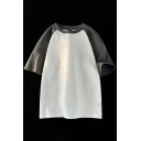 Boys Street Style Contrast Color Splicing Round Neck Summer 5 Quarter Sleeve T-Shirt