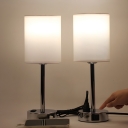 Silver Modern Metal LED Table Lamp with White Fabric Shade, Ideal Choice for Residential Use