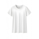 Simple Girls Solid Color Round Neck Summer Short-sleeved T-shirt