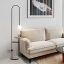 Modern Black Metal Floor Lamp with Globe Glass Shade for Residential Use