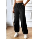 Pretty Girl Solid Color Summer Mid-waist Loose Drawstring Details Pants