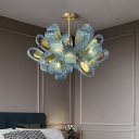 Blue Chandelier with Glass Shades and Blue LED lights Reflection