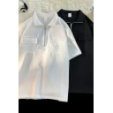 Retro Men's Solid Color Lapel Summer 5 Quarter Sleeve Polo Shirt