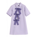 Leisure Womens Dress Collar Short Sleeve Midi Length Purple Dress
