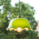 Green Glass Pendant Light with Adjustable Hanging Length and Clear Glass Shade