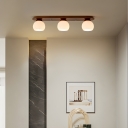 Industrial Wood LED Flush Mount Ceiling Light with Down Glass Shade and Crystal Component