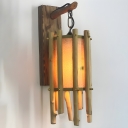 Hardwired Modern Wood Wall Sconce with Khaki Fabric Shade and Assembly Required