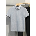 Simple Boys Solid Color Lapel Short Sleeve Summer Half Button Polo Shirt