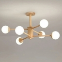 Modern Wood Chandelier with Clear Glass Shades and LED Lights in Globe Shape