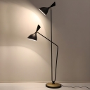Modern Black Metal Floor Lamp with Two Lights and Foot Switch
