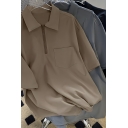Retro Men's Solid Color Quarter Sleeve Half Zip Detailed Polo Shirt